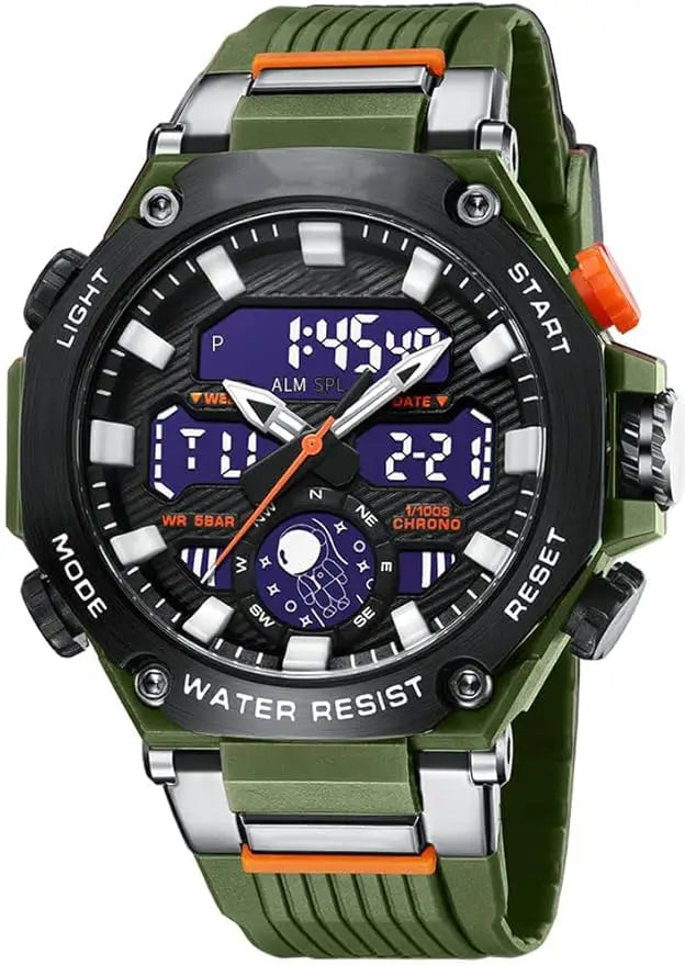 Men's Large Face Outdoor Sports Watches Military S-Shock Watch Waterproof, Backlight, Alarm, Stopwatch Features - Rugged Wristwa