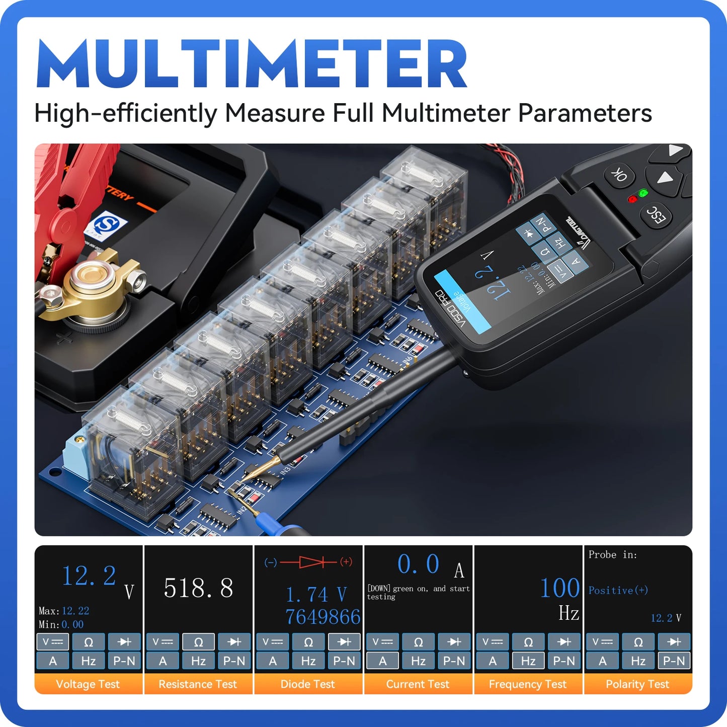 VDIAGTOOL V500PRO Car Circuit Tester 9V-30V Automotive Power Circuit Probe Tester Car Electrical Diagnostic Tool with 20FT Cable