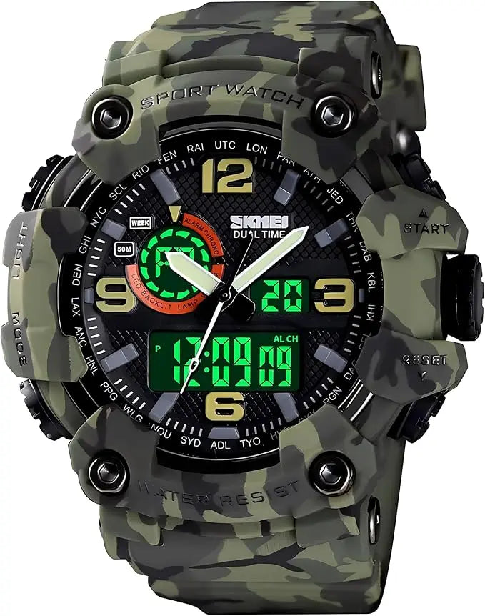 Men's Large Face Outdoor Sports Watches Military S-Shock Watch Waterproof, Backlight, Alarm, Stopwatch Features - Rugged Wristwa