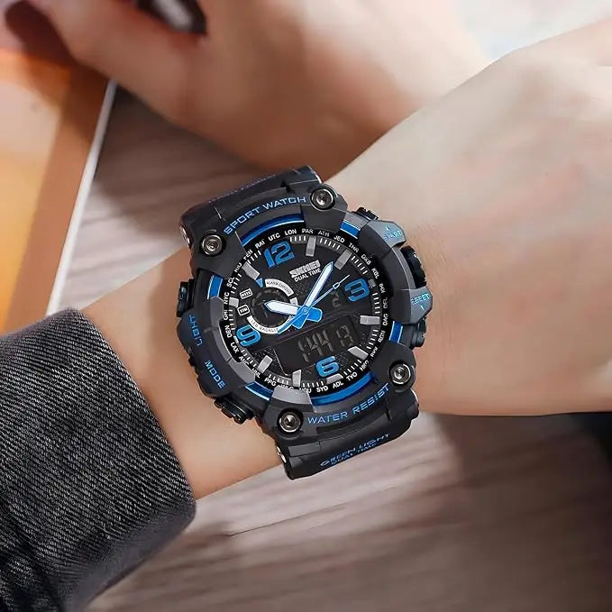Men's Large Face Outdoor Sports Watches Military S-Shock Watch Waterproof, Backlight, Alarm, Stopwatch Features - Rugged Wristwa