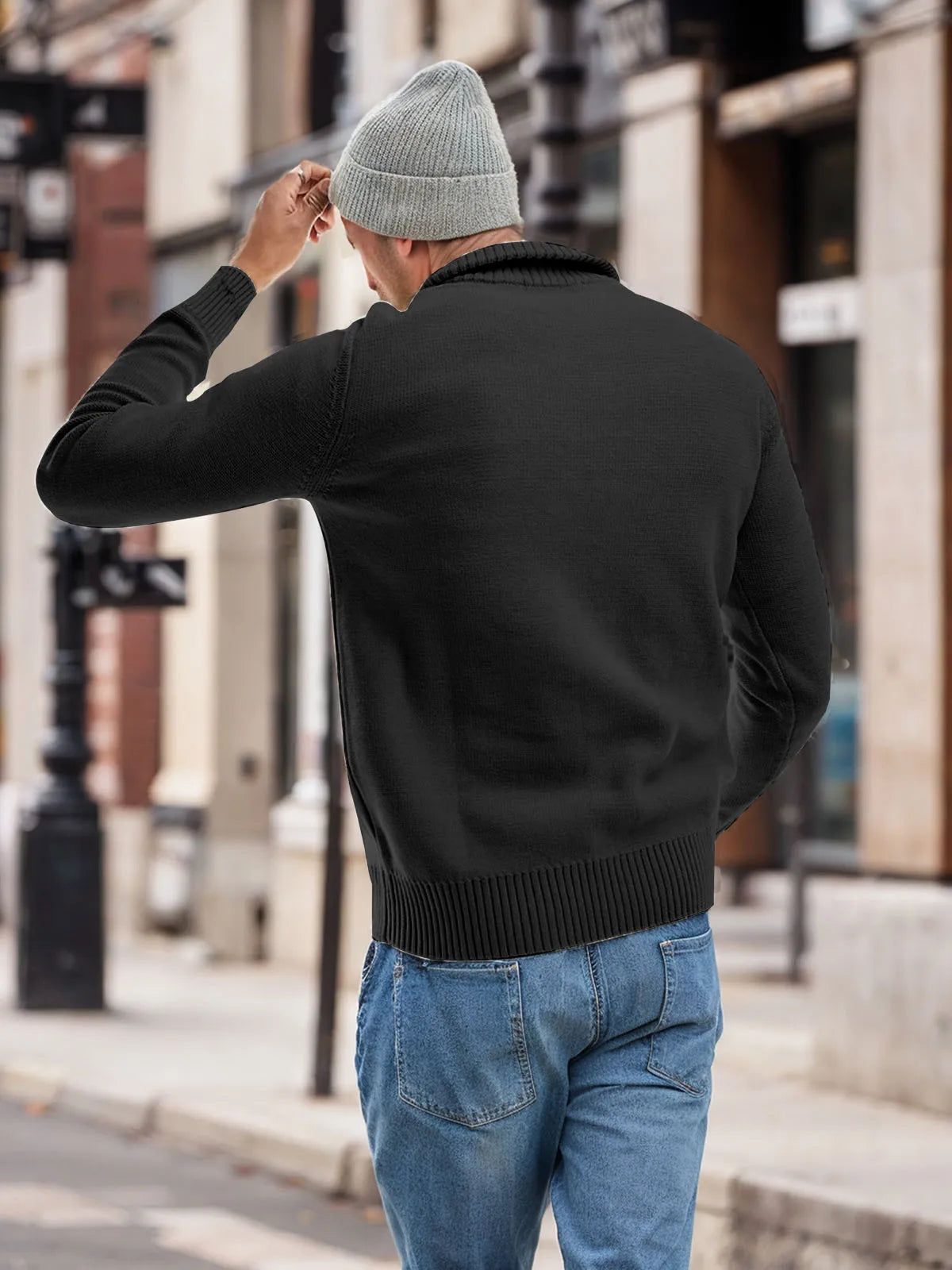 Men's Slim Fit Knitted Quarter Zip Turtleneck Sweater Casual Long Sleeve Mock Neck Pullover