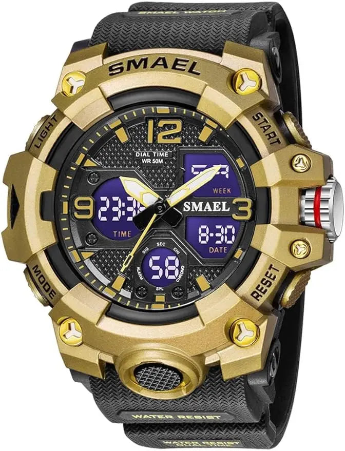 Men's Large Face Outdoor Sports Watches Military S-Shock Watch Waterproof, Backlight, Alarm, Stopwatch Features - Rugged Wristwa