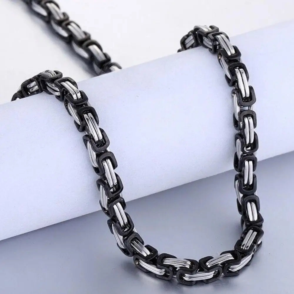MEN Silver/Gold Plated Stainless Steel Byzantine Box Chain Necklace 5mm 18-30" Link