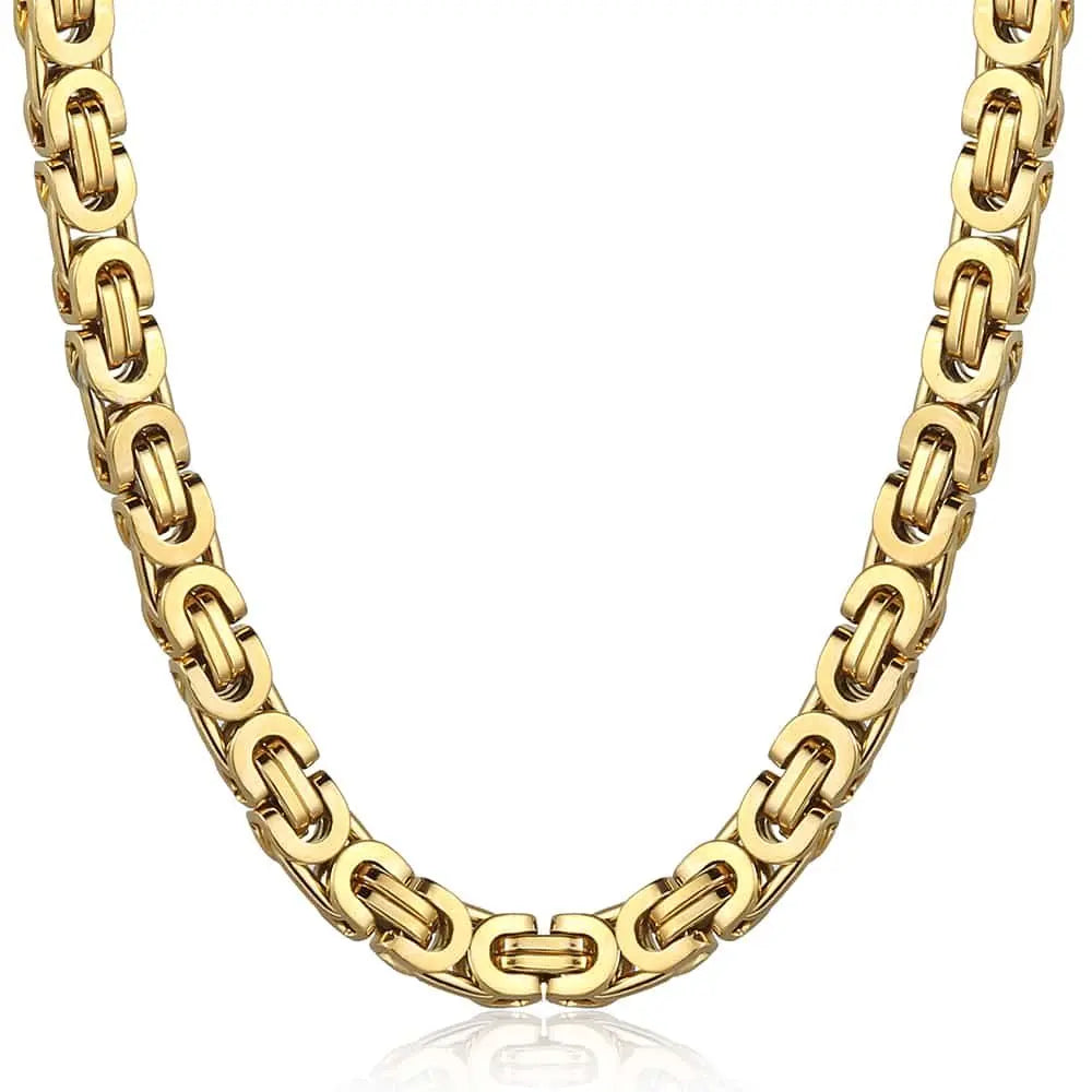 Hermah 7mm Mens Necklaces Fashion Jewelry Stainless Steel Byzantine Chain Necklace for Men Gift Jewelry