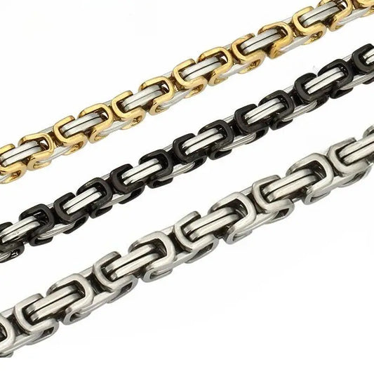 MEN Silver/Gold Plated Stainless Steel Byzantine Box Chain Necklace 5mm 18-30" Link