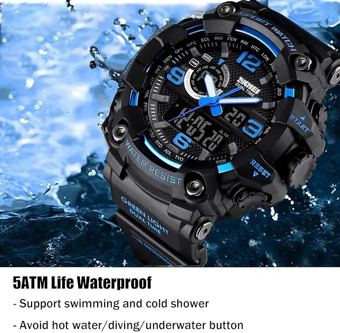 Men's Large Face Outdoor Sports Watches Military S-Shock Watch Waterproof, Backlight, Alarm, Stopwatch Features - Rugged Wristwa