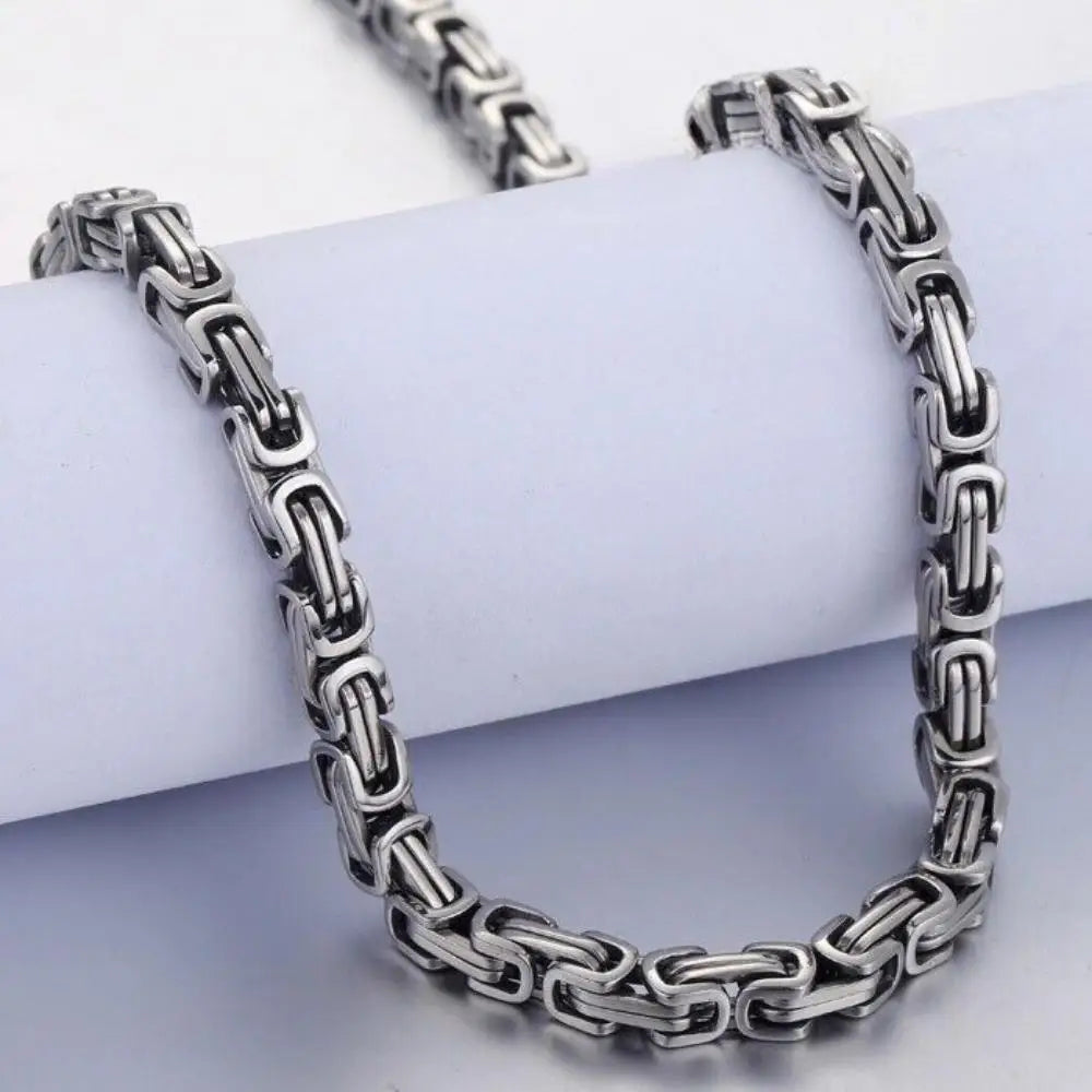 MEN Silver/Gold Plated Stainless Steel Byzantine Box Chain Necklace 5mm 18-30" Link