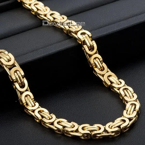 Hermah 7mm Mens Necklaces Fashion Jewelry Stainless Steel Byzantine Chain Necklace for Men Gift Jewelry