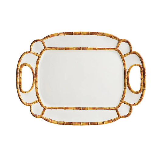 20"L  Large  Bamboo Melamine Serving Tray BPA-Free  for Charcuterie, Food, Fruit, Snack, and Dessert