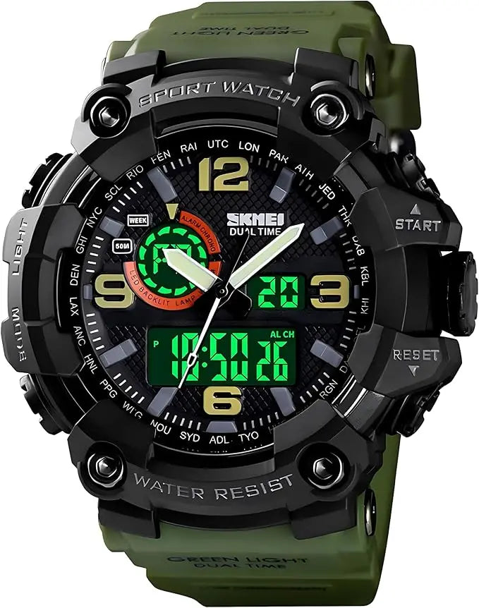 Men's Large Face Outdoor Sports Watches Military S-Shock Watch Waterproof, Backlight, Alarm, Stopwatch Features - Rugged Wristwa