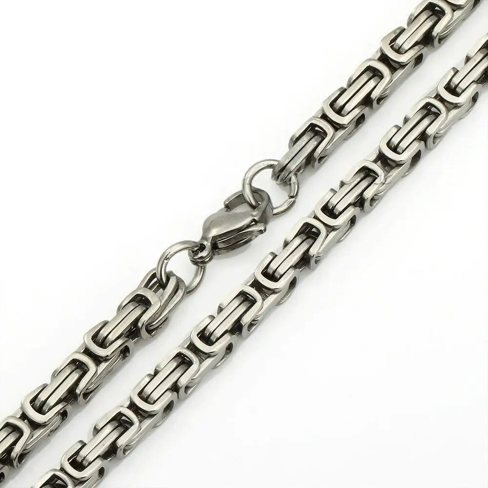 MEN Silver/Gold Plated Stainless Steel Byzantine Box Chain Necklace 5mm 18-30" Link