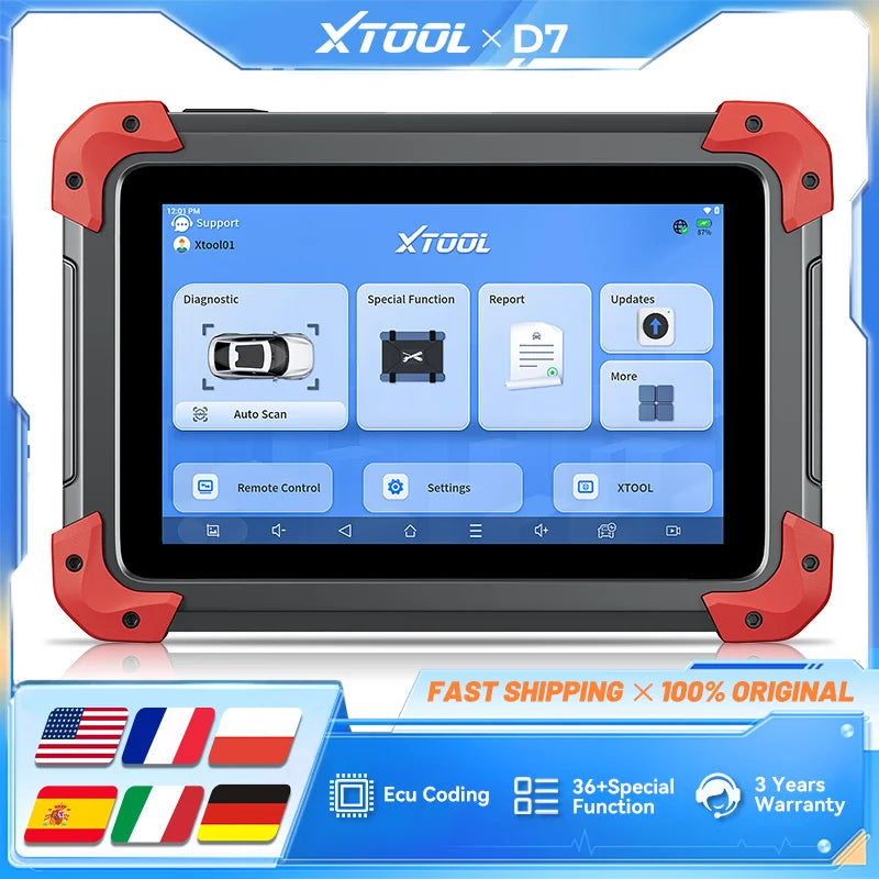 XTOOL D7 V2.0 OBD2 Scanner All System Car Diagnostic Tool Bi-directional Automotive Tool ECU Coding with 39+ Service Function