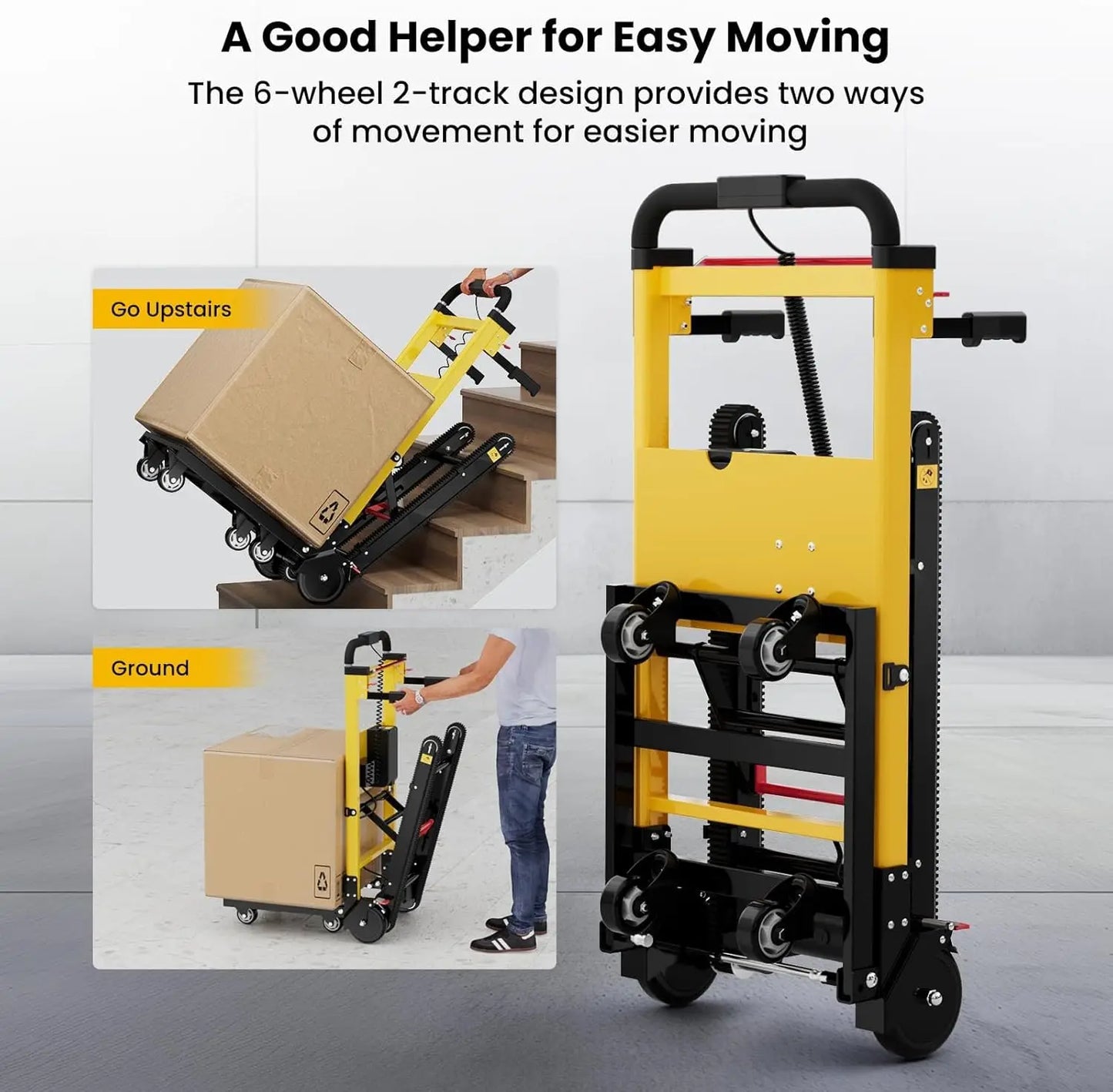 Heavy-Duty Electric Stair Climbing Hand Truck Dolly Cart 441LBS Capacity for Furniture Logistics And Warehouse Transport Yellow