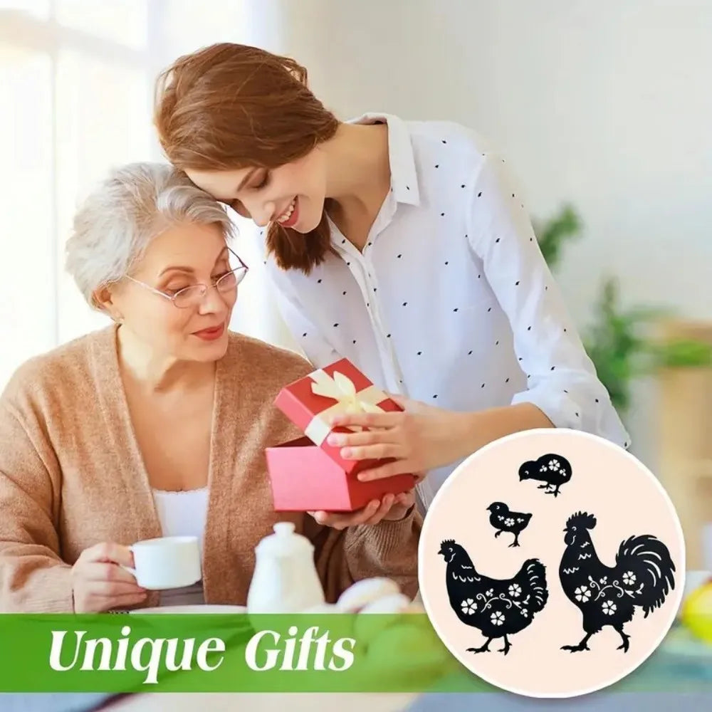 4pc Garden Stakes Chicken Gifts For Women/Men Chicken Lovers Gifts Silhouette Statues For Yard Art, Outside, Patio, Outdoor Deco