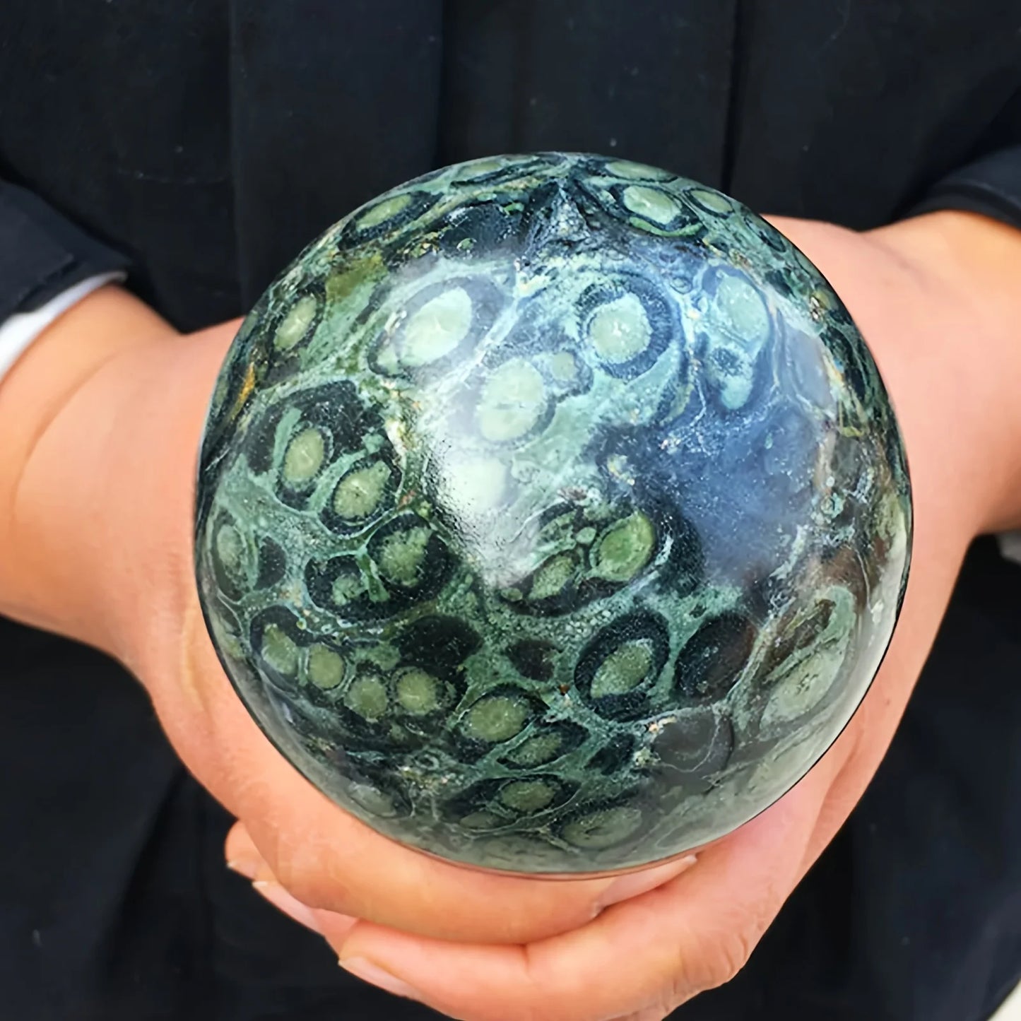 1pc Large Elegant Kambaba Jasper Sphere, Polished Stone Ball For Home Decor And Gift, Reiki Healing Gift