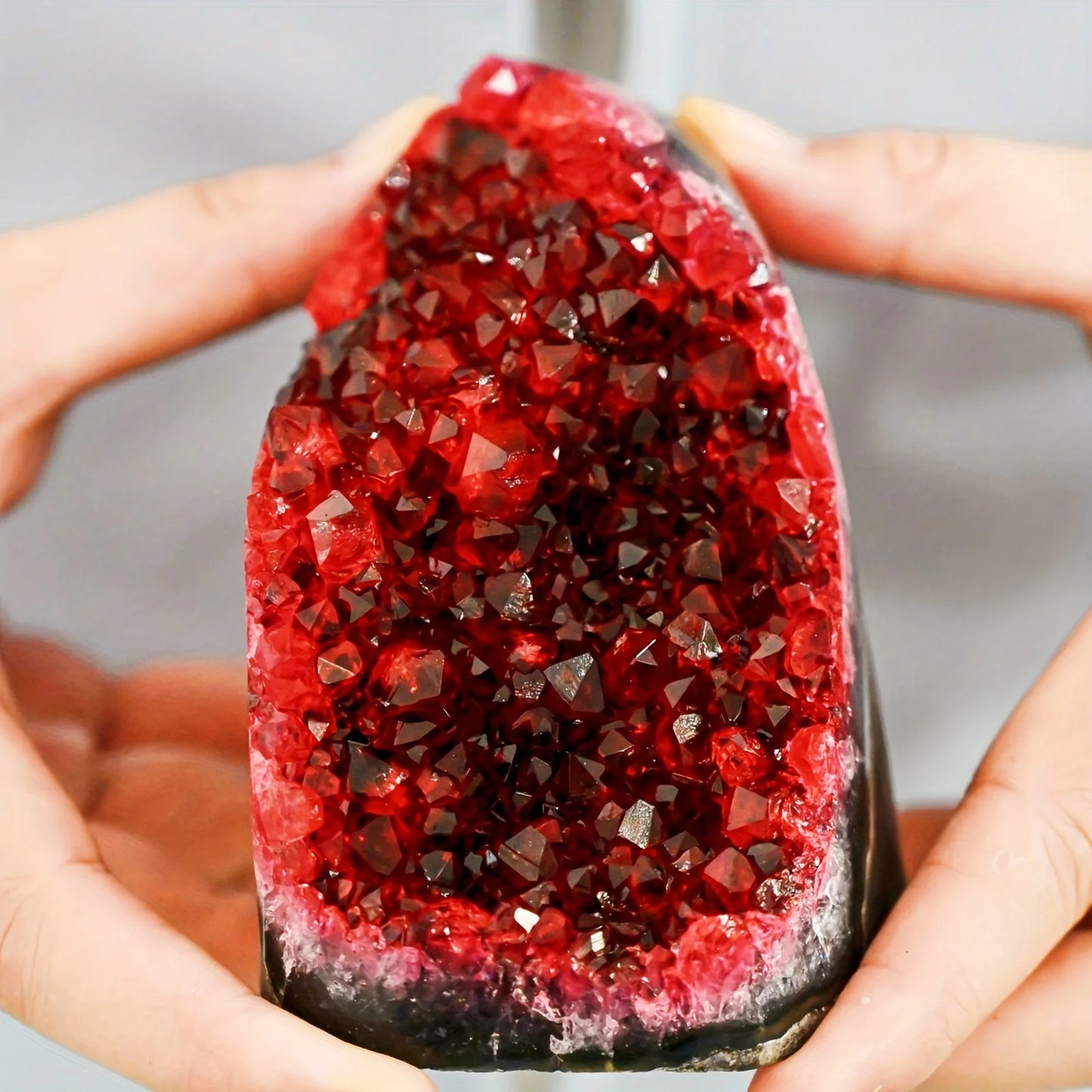 1PC Rare Red Geode Cut Base Cluster - Elegant Home & Office Decor,  Unique Geological Gift Idea,Crystal Crafts