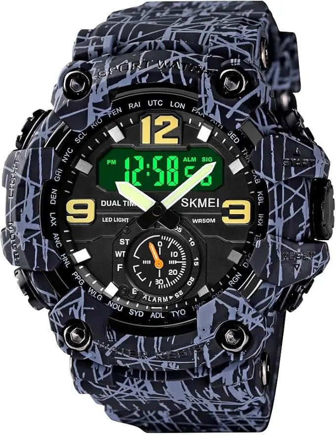 Men's Large Face Outdoor Sports Watches Military S-Shock Watch Waterproof, Backlight, Alarm, Stopwatch Features - Rugged Wristwa