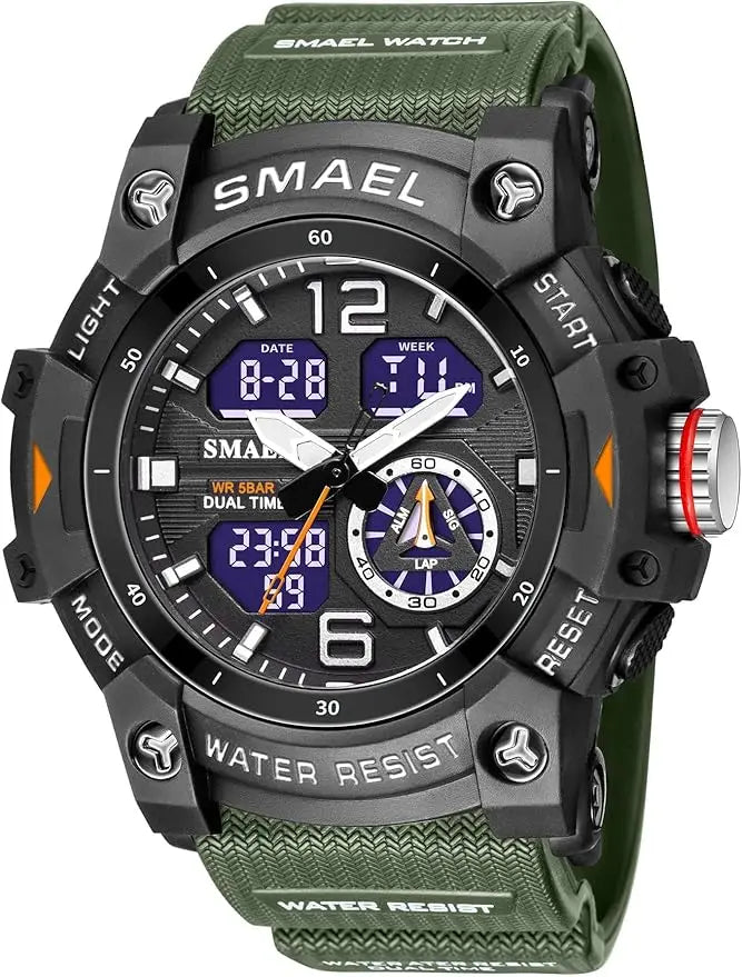 Men's Large Face Outdoor Sports Watches Military S-Shock Watch Waterproof, Backlight, Alarm, Stopwatch Features - Rugged Wristwa