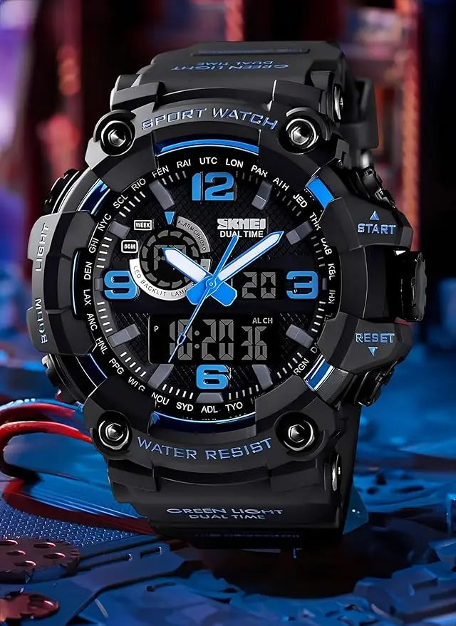 Men's Large Face Outdoor Sports Watches Military S-Shock Watch Waterproof, Backlight, Alarm, Stopwatch Features - Rugged Wristwa