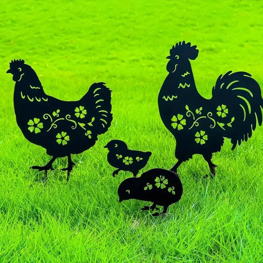 4pc Garden Stakes Chicken Gifts For Women/Men Chicken Lovers Gifts Silhouette Statues For Yard Art, Outside, Patio, Outdoor Deco