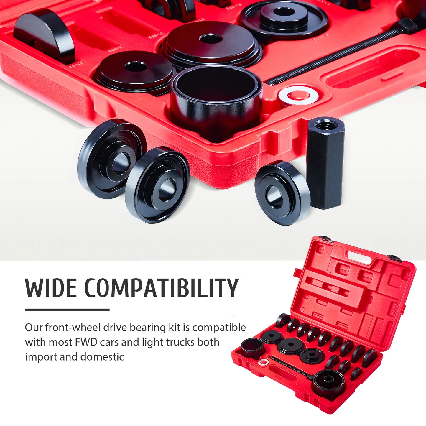 OMT FWD Front Wheel Drive Bearing Press Removal Adapter Puller Pulley Tool Kit 23Pcs  Adapter Puller Pulley Tool Kit W Case