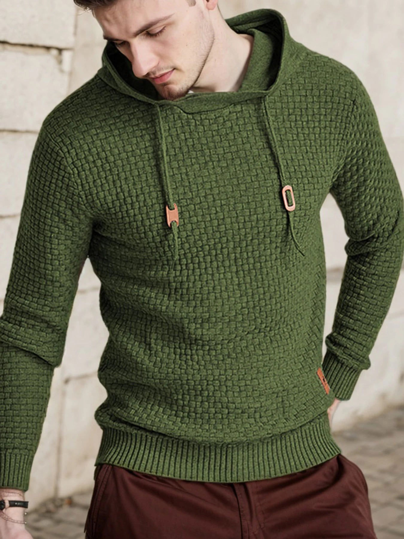 Men's Hooded Long-Sleeved Knitted Casual Pullover Sweater