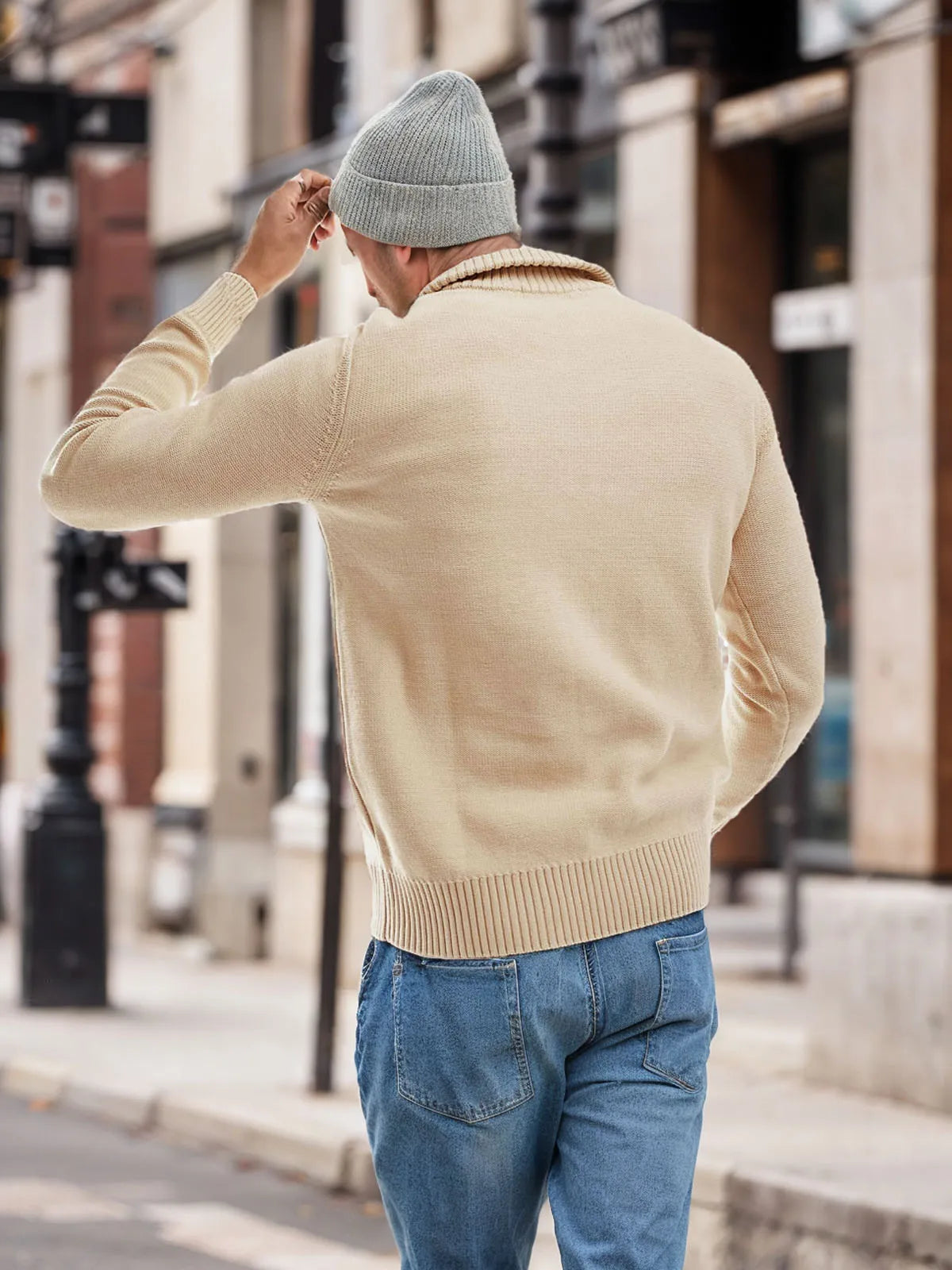 Men's Slim Fit Knitted Quarter Zip Turtleneck Sweater Casual Long Sleeve Mock Neck Pullover