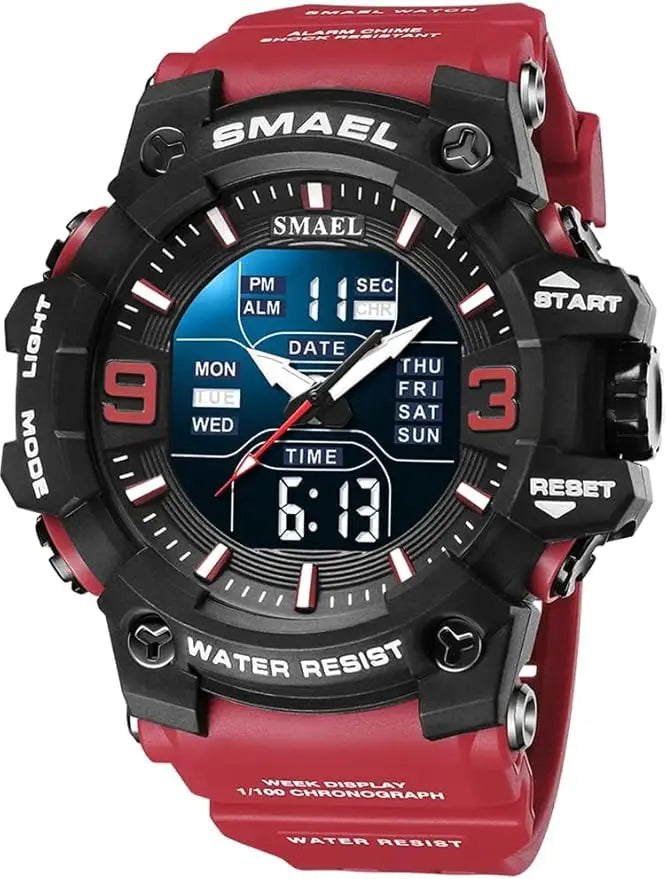Men's Large Face Outdoor Sports Watches Military S-Shock Watch Waterproof, Backlight, Alarm, Stopwatch Features - Rugged Wristwa
