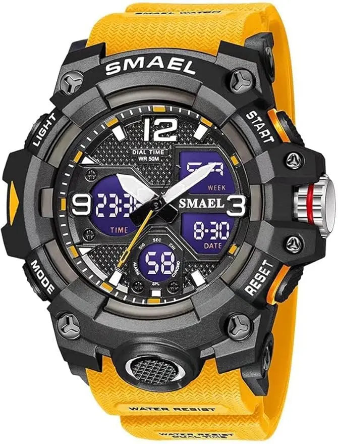 Men's Large Face Outdoor Sports Watches Military S-Shock Watch Waterproof, Backlight, Alarm, Stopwatch Features - Rugged Wristwa