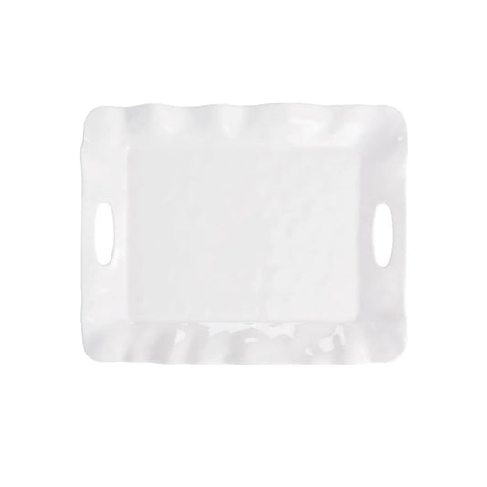19"  Large White Square Melamine Serving with Handles, Decorative Tray for Home And Garden Kitchen Dining Bar Tableware Serving