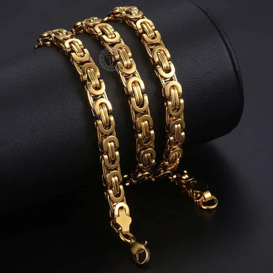 Hermah 7mm Mens Necklaces Fashion Jewelry Stainless Steel Byzantine Chain Necklace for Men Gift Jewelry
