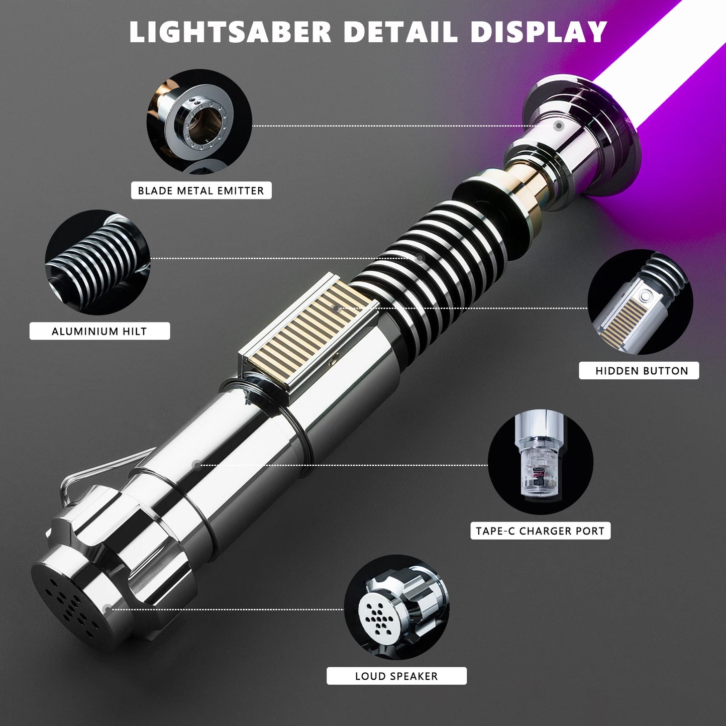 Luke EP8 Smooth Swing Lightsaber Metal Hilt Heavy Dueling Infinite Colors 34 Sounds Force Blaster Jedi Laser Sword Toys