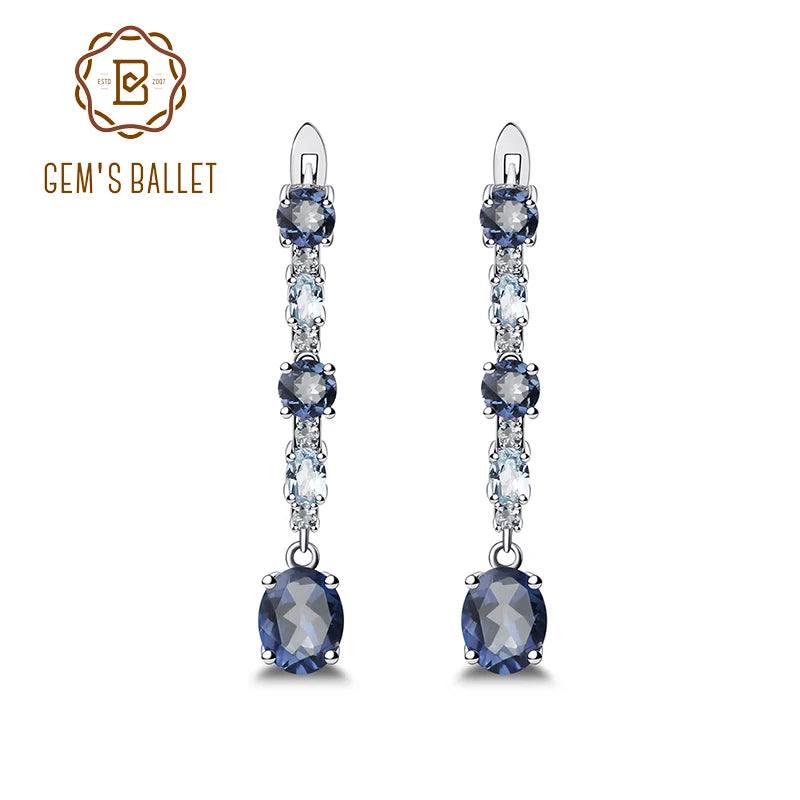 Gem's Ballet 925 Sterling Silver Fine Jewelry 5.56Ct Natural Iolite Blue Mystic Quartz Sky Blue Topaz Clip Earrings For Women