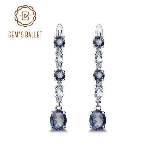 Gem's Ballet 925 Sterling Silver Fine Jewelry 5.56Ct Natural Iolite Blue Mystic Quartz Sky Blue Topaz Clip Earrings For Women