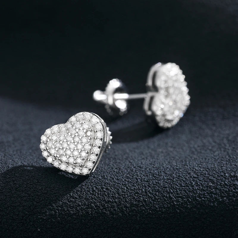 Real Moissanite Gold Heart Stud Earrings 925 Sterling Silver