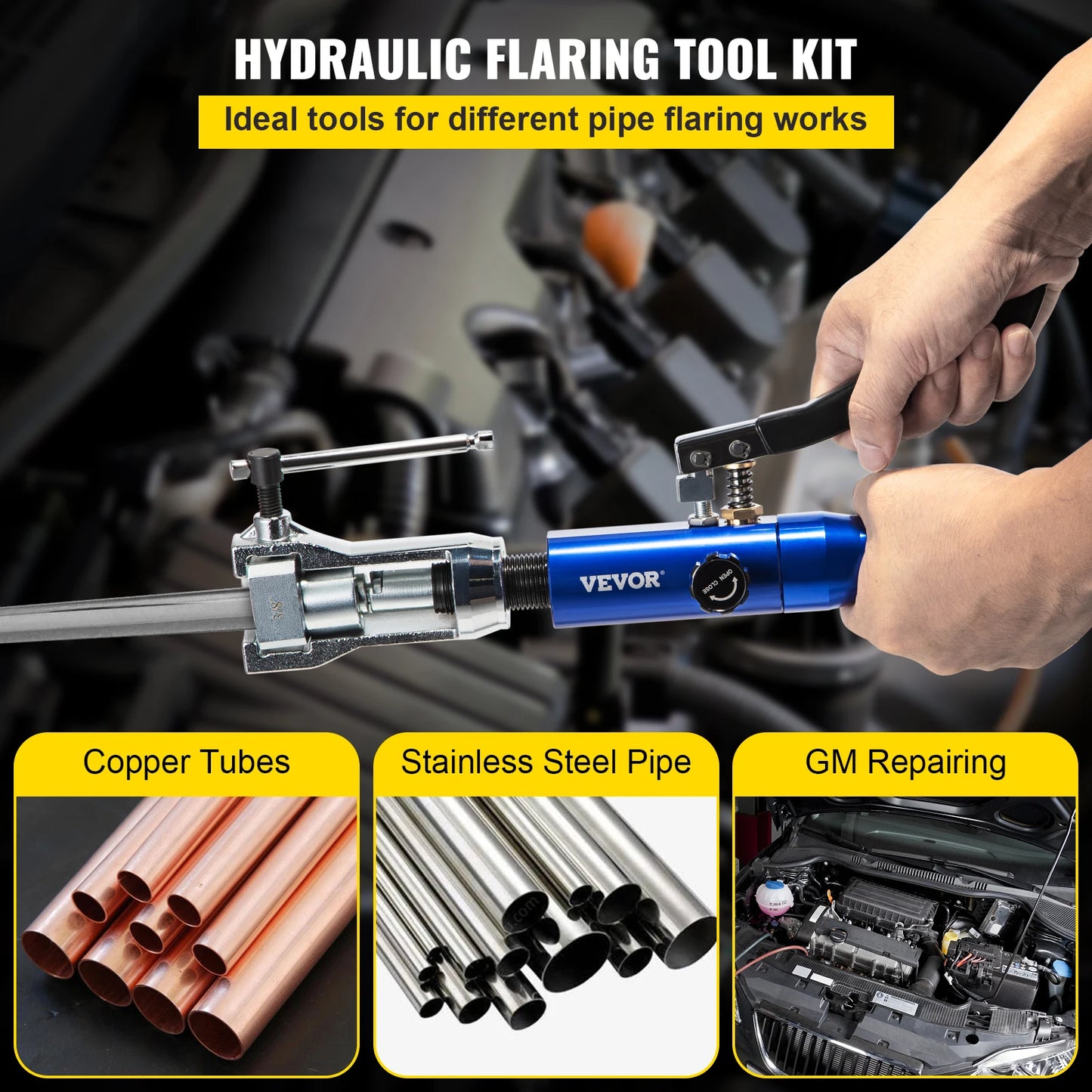 SucceBuy Hydraulic Expanding and Double Flaring Tool 45° Soft HVAC Copper Tube Expander 3/16in to 1/2in Brake Flare Repair Tool
