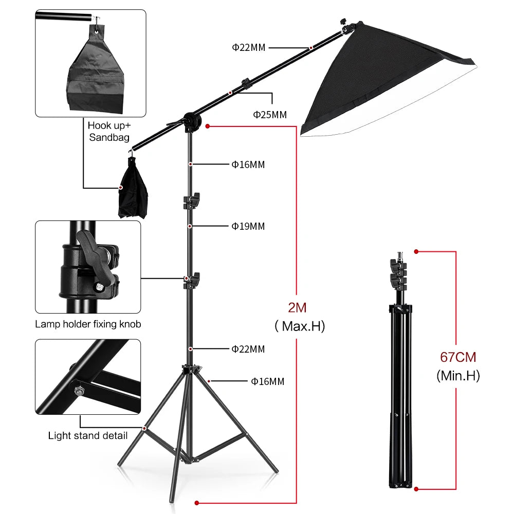 Photography Background Frame Support Softbox Lighting Kit with 3 Backdrops and Tripod Stand