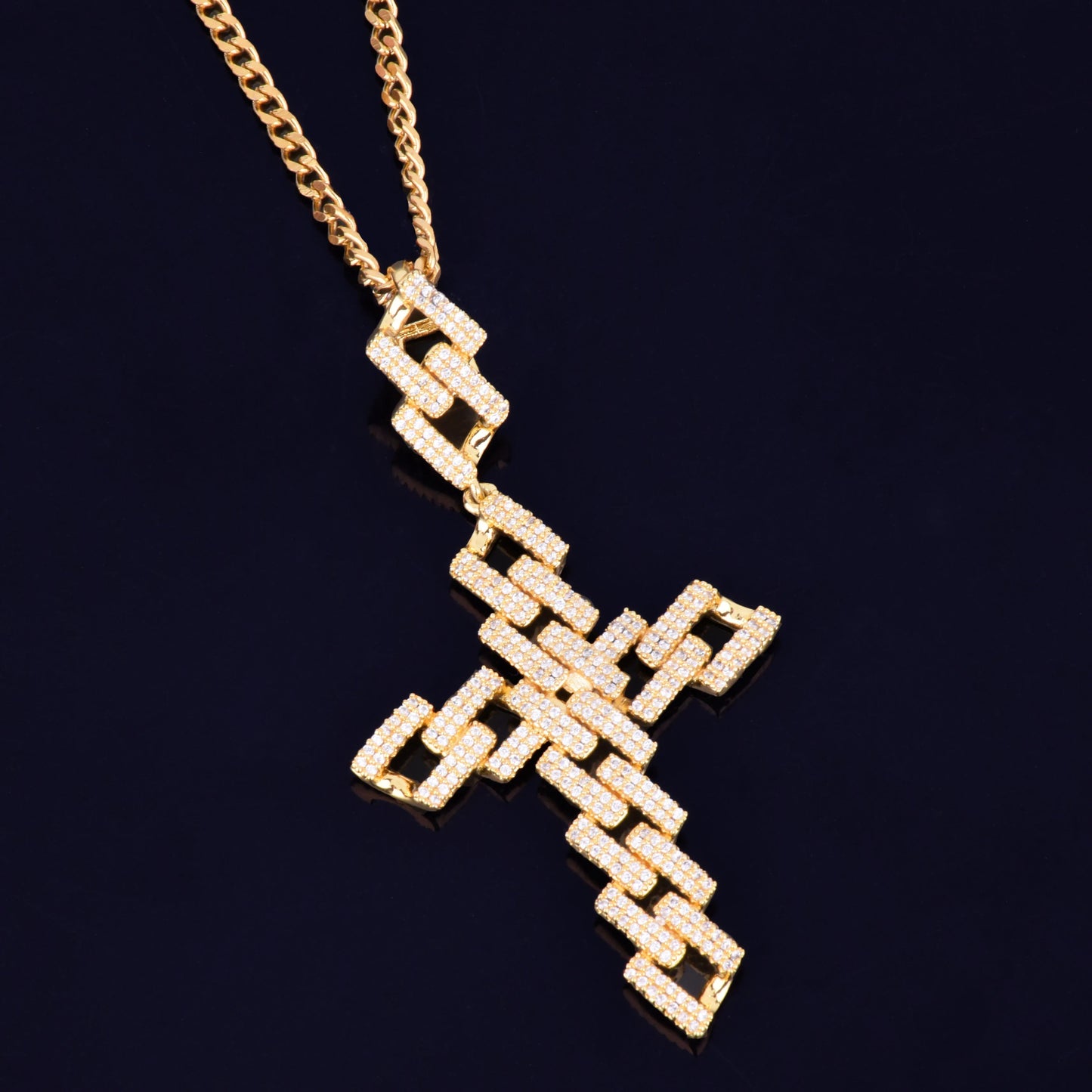Cross Pendant Gold Color Plated AAA Cubic Zircon Men's Hip Hop Rock Jewelry