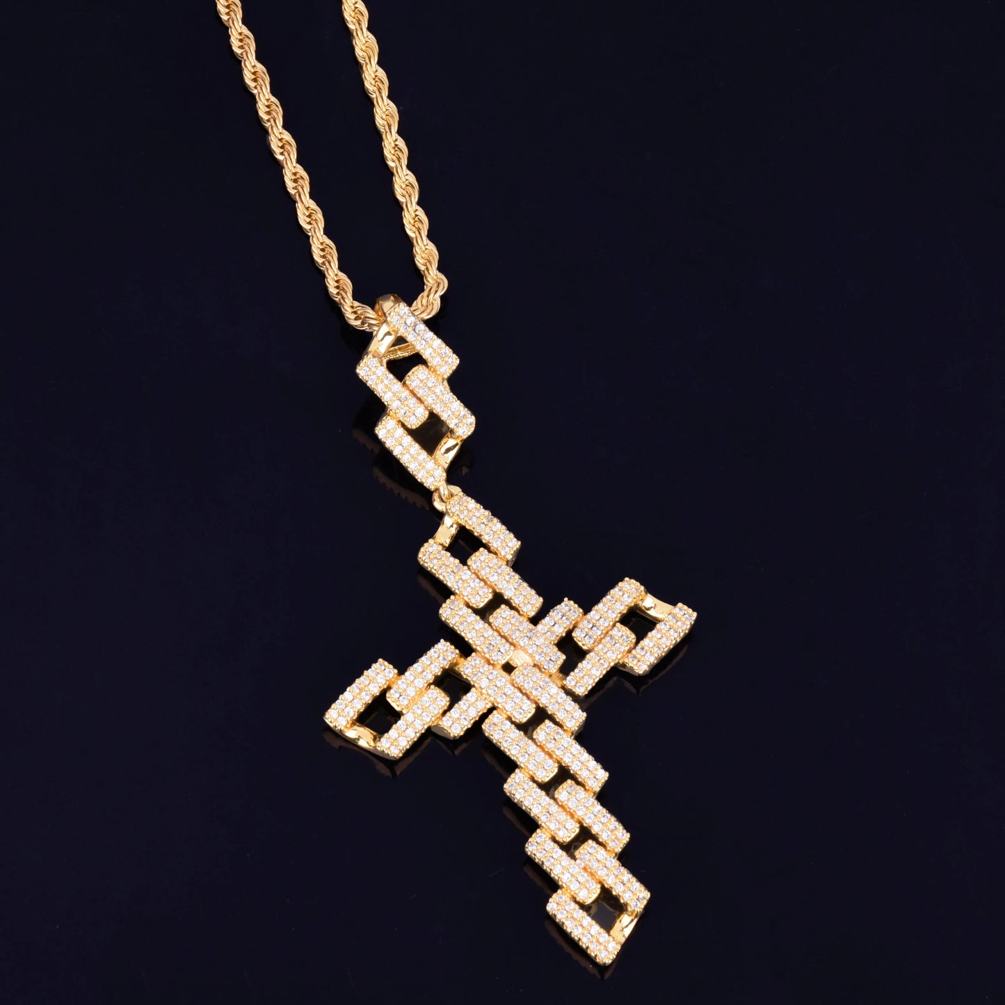Cross Pendant Gold Color Plated AAA Cubic Zircon Men's Hip Hop Rock Jewelry