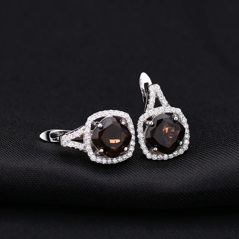 Gem's Ballet Natural Smoky Quartz Genuine 925 sterling silver Clip Earrings For Women Gift Fashion Style Wedding Engagement