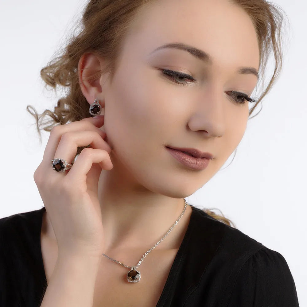 Gem's Ballet Natural Smoky Quartz Genuine 925 sterling silver Clip Earrings For Women Gift Fashion Style Wedding Engagement
