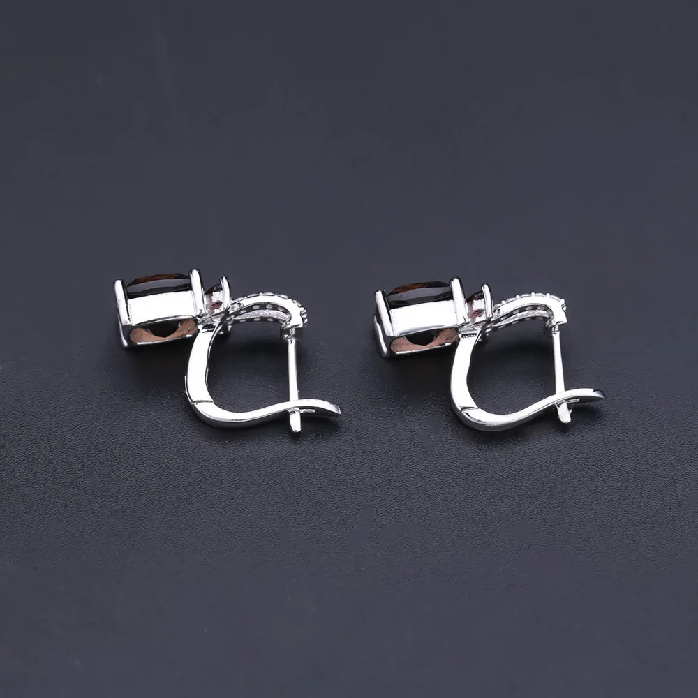 GEM'S BALLET 2.2ct Smoky Quartz Genuine 925 Sterling Silver Natural Gemstone Clip Earrings For Women Wedding Engagement jewelry