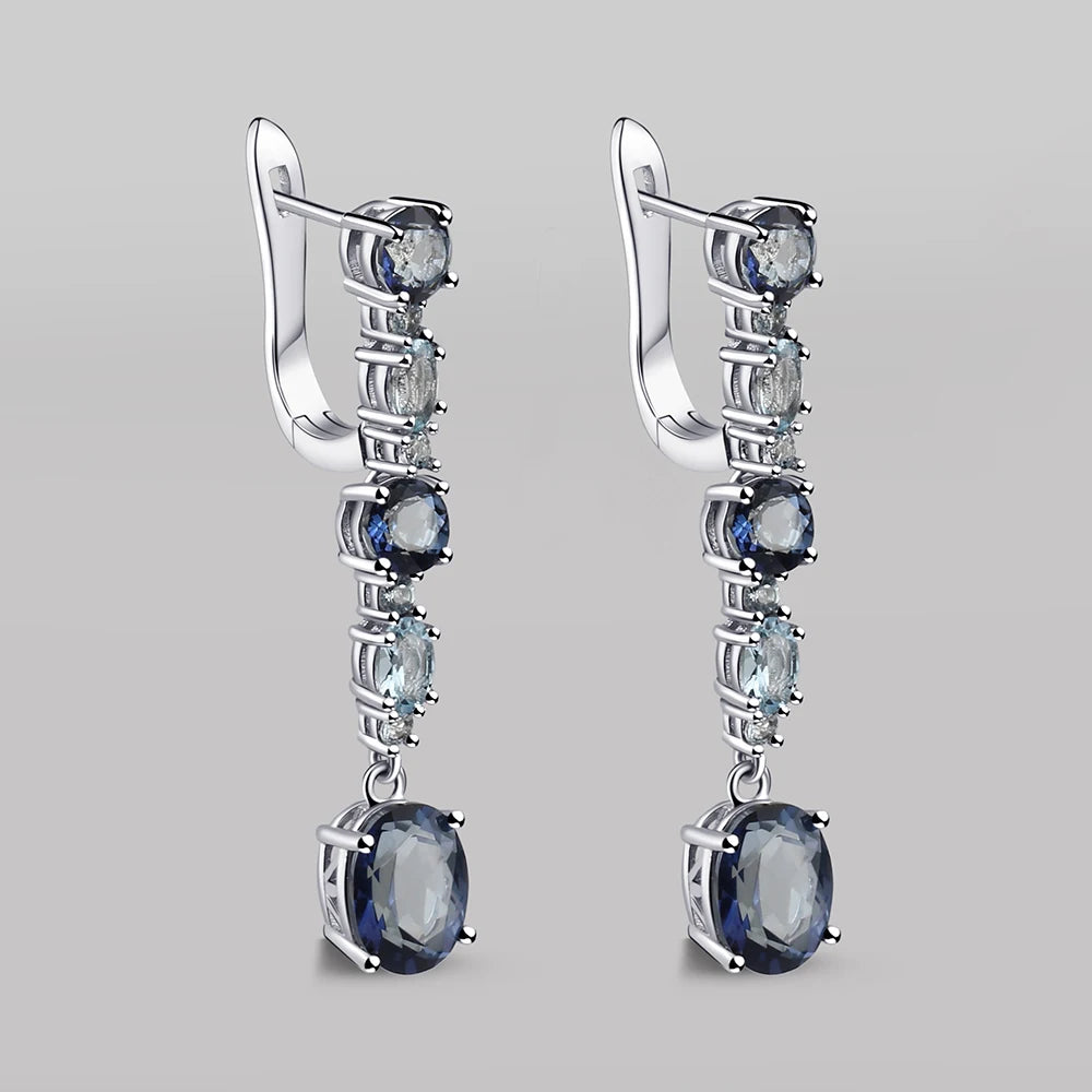 Gem's Ballet 925 Sterling Silver Fine Jewelry 5.56Ct Natural Iolite Blue Mystic Quartz Sky Blue Topaz Clip Earrings For Women