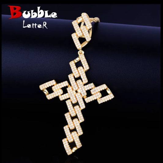 Cross Pendant Gold Color Plated AAA Cubic Zircon Men's Hip Hop Rock Jewelry