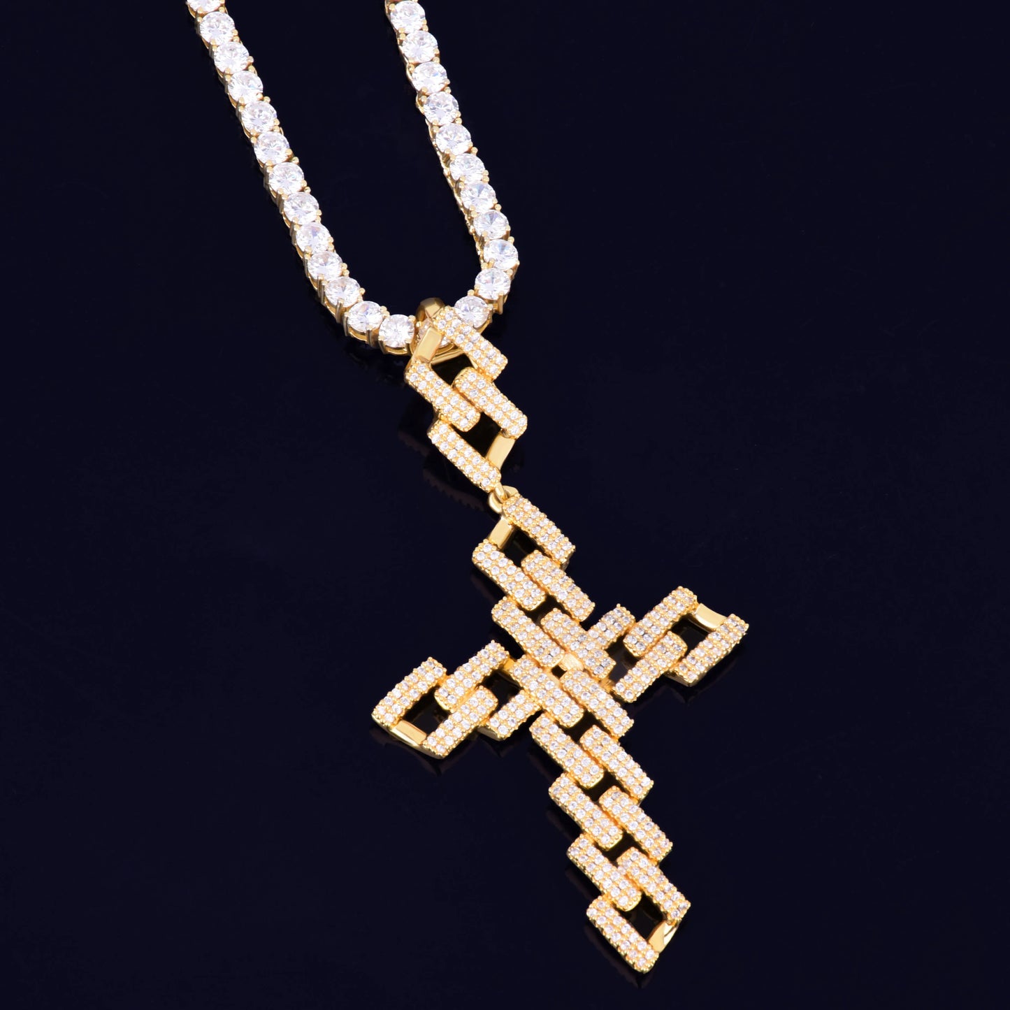 Cross Pendant Gold Color Plated AAA Cubic Zircon Men's Hip Hop Rock Jewelry
