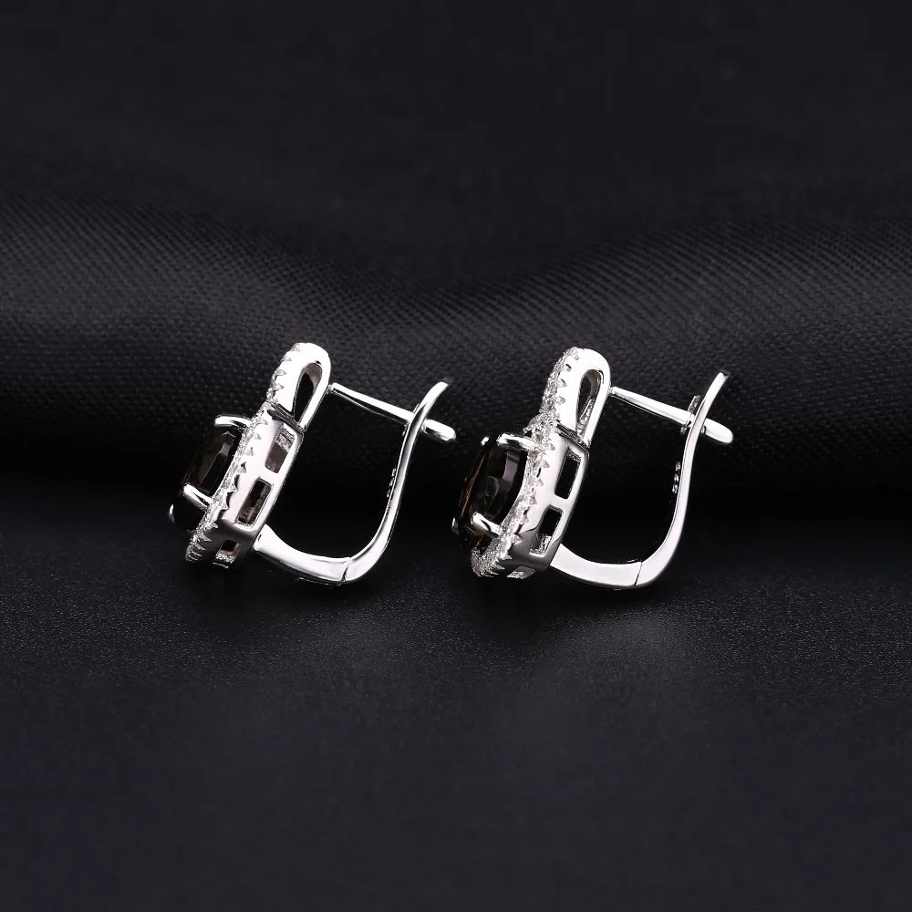 Gem's Ballet Natural Smoky Quartz Genuine 925 sterling silver Clip Earrings For Women Gift Fashion Style Wedding Engagement