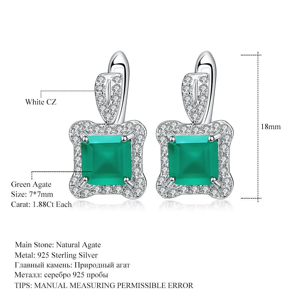 GEM'S BALLET Onyx Earrings 3.77Ct Natural Green Agate Gemstone Earrings 925 Sterling Silver Vintage Stud Earrings For Women