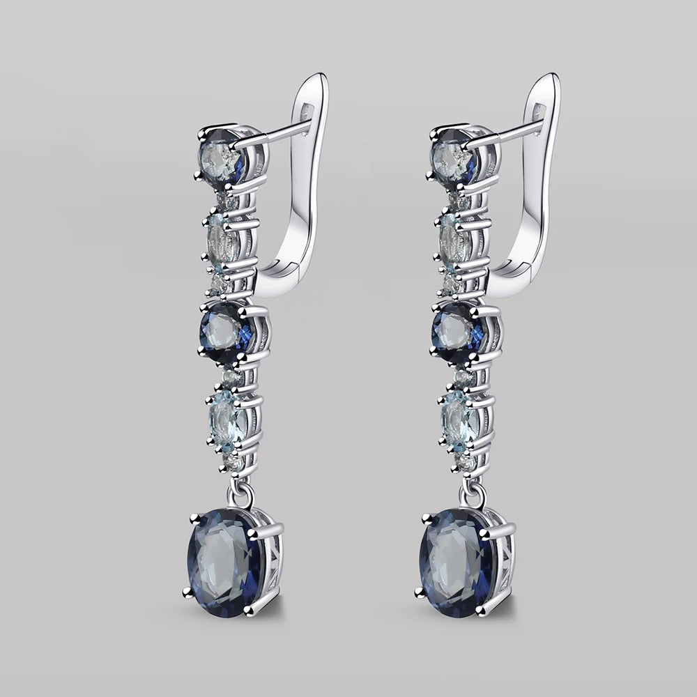 Gem's Ballet 925 Sterling Silver Fine Jewelry 5.56Ct Natural Iolite Blue Mystic Quartz Sky Blue Topaz Clip Earrings For Women