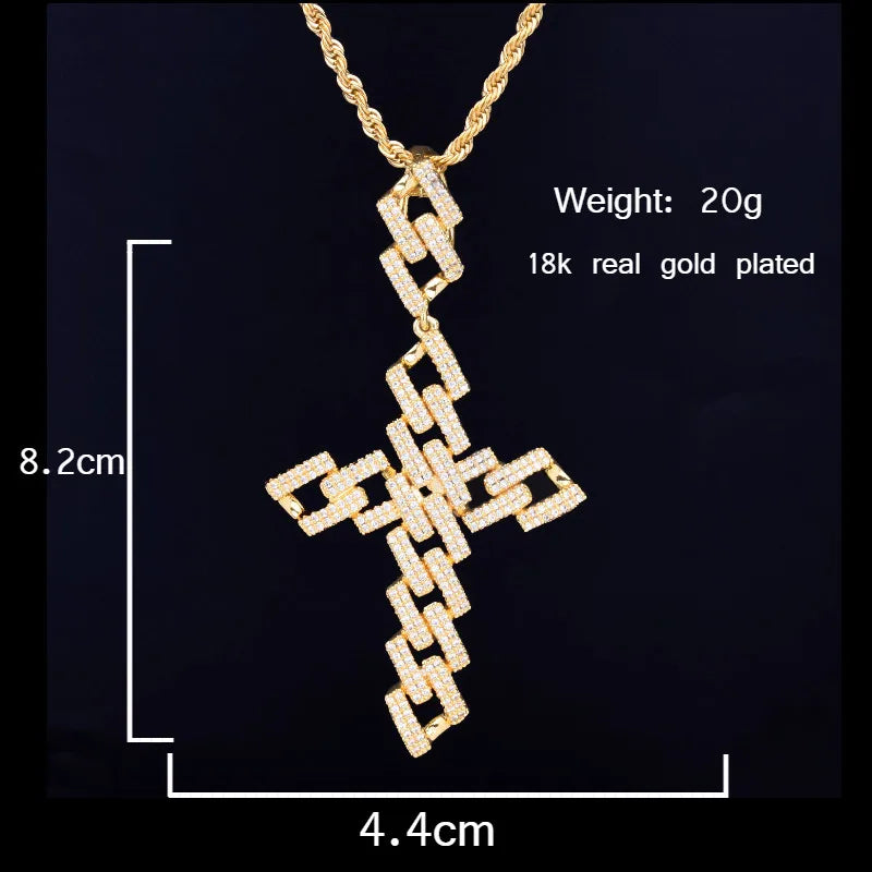 Cross Pendant Gold Color Plated AAA Cubic Zircon Men's Hip Hop Rock Jewelry