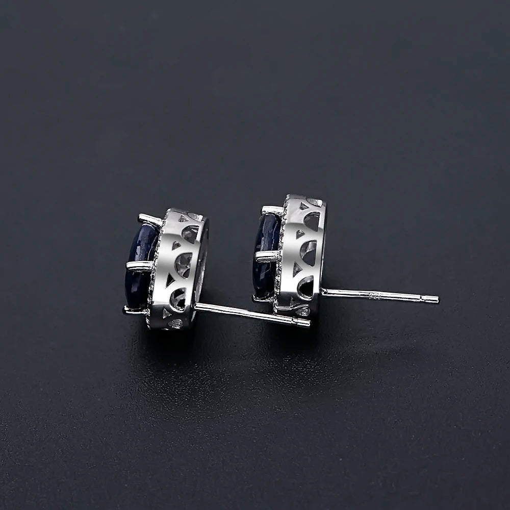 GEM'S BALLET 7x9mm Natural Blue Sapphire 925 sterling silver Gemstone Stud Earrings Vintage Fine Jewelry Women Gift Fashion